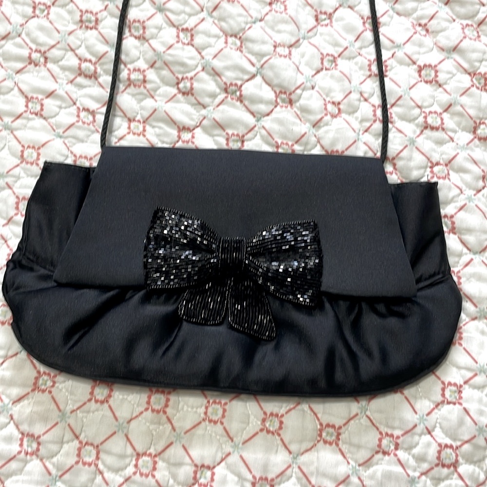 vintage satin convertible, Crossbody or clutch with beaded bow